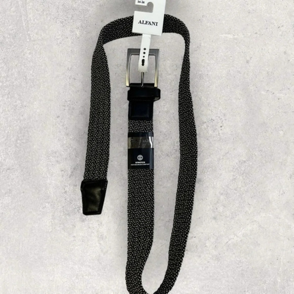 Alfani ALFATECH Men’s Stretch Belt Black/White – Faux Leather & Brushed Silver - Picture 2 of 9